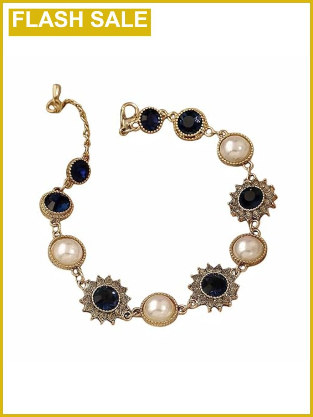 Pearl Bracelet Cubic Zirconia Sapphire Yellow Gold Plated Bridal Jewelry